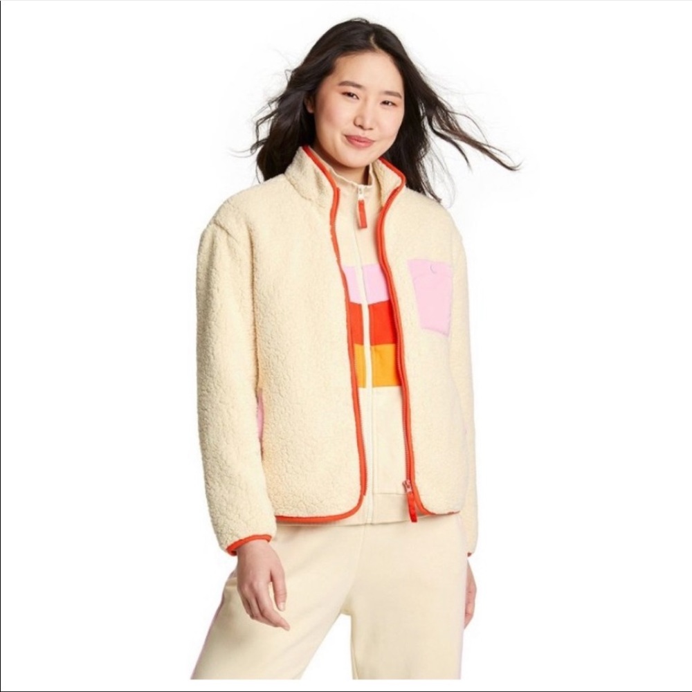 ☀️NEW Target X LEGO Women’s Sherpa Jacket, Full Zip Cream With Pocket